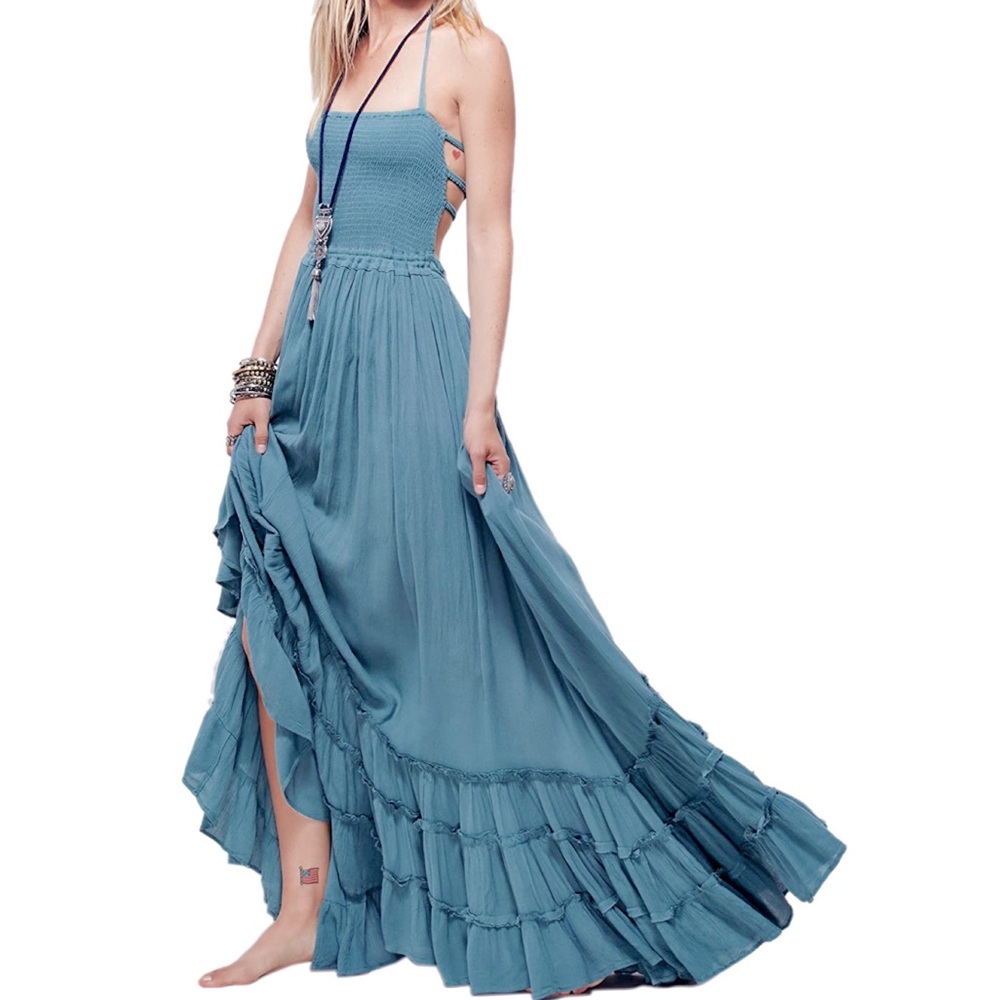 R. Vivimos Blue Backless Maxi Dress